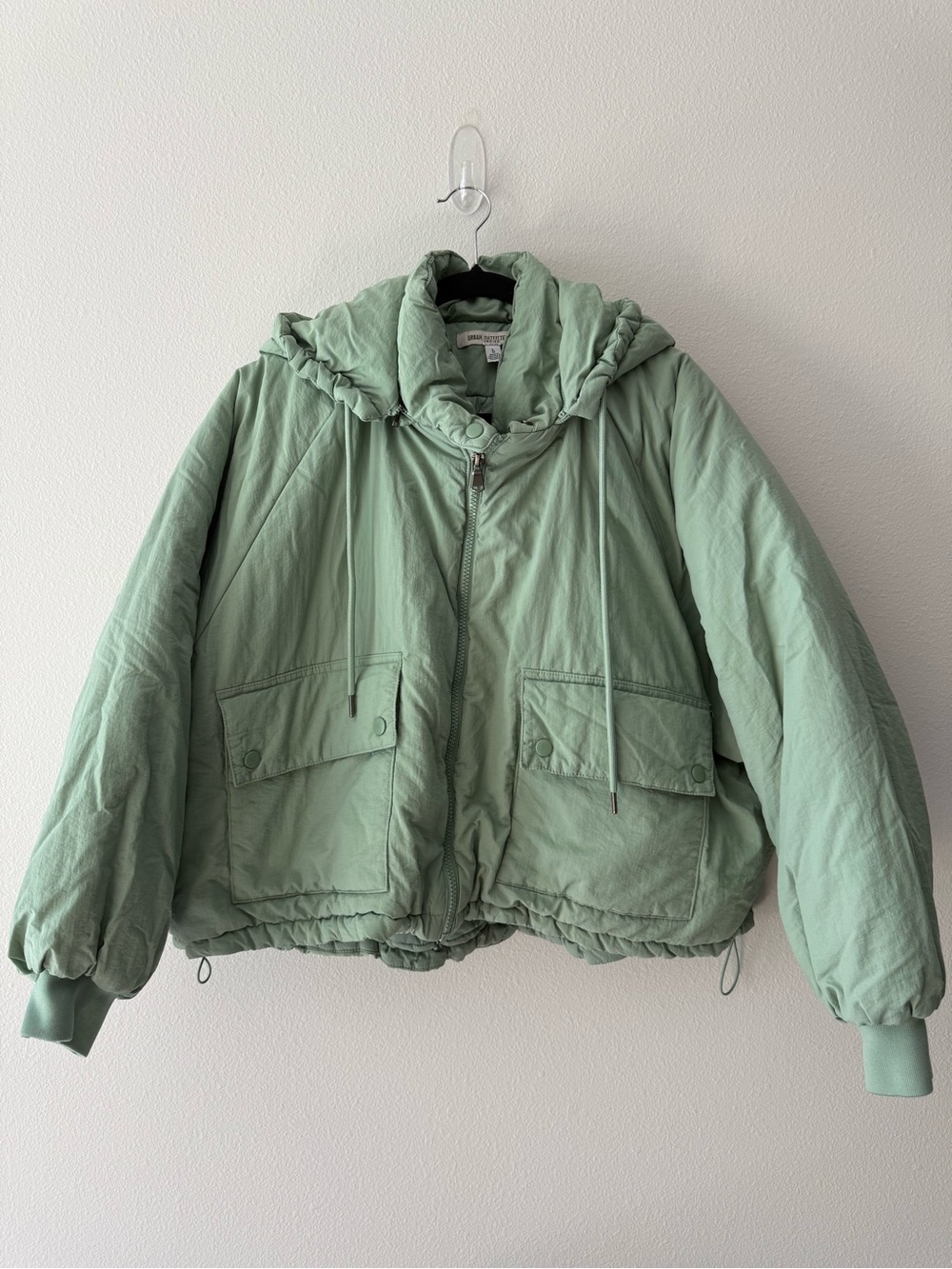 Urban Outfitters Sage Green Hooded Puffer Jacket - Women